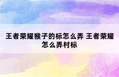 王者荣耀猴子的标怎么弄 王者荣耀怎么弄村标